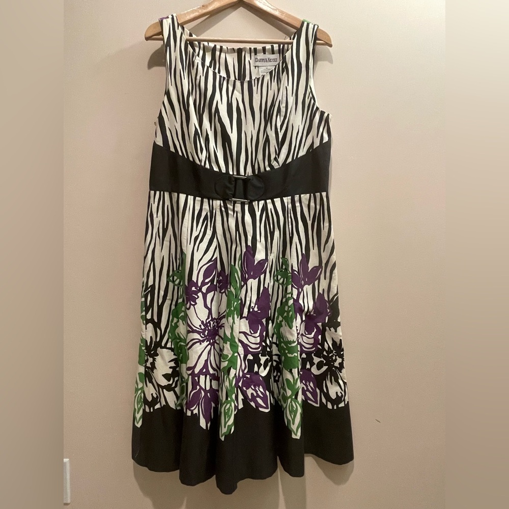 Danny & Nicole Zebra Print Dress with Purple Accents
